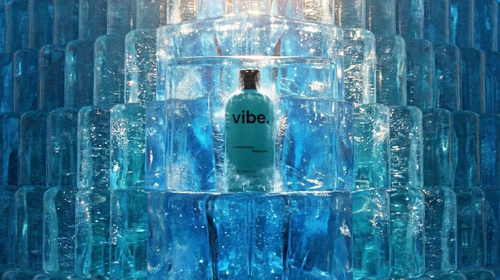 Vibe body wash packaging design on a blue background